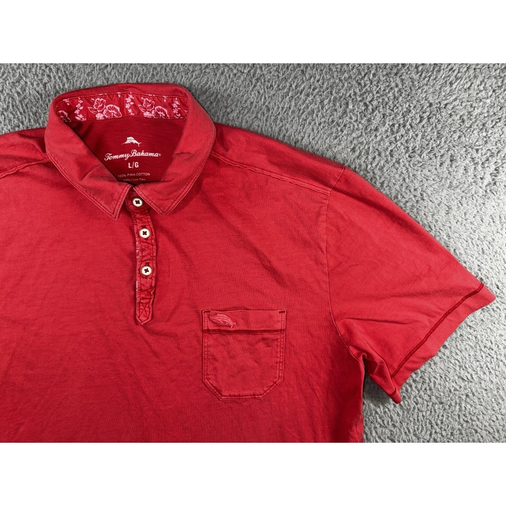 Tommy Bahama Polo Shirt Men Large Pocket Pima Cotton Short Sleeve Golf Preppy